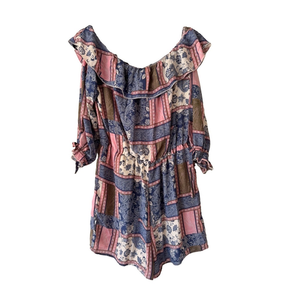 Women's Bongo Floral Paisley Patchwork Romper Size XL Boho Festival Y2K VTG